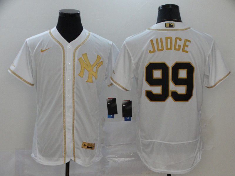 Men New York Yankees #99 Juoge White Retro gold character Nike MLB Jerseys->los angeles dodgers->MLB Jersey
